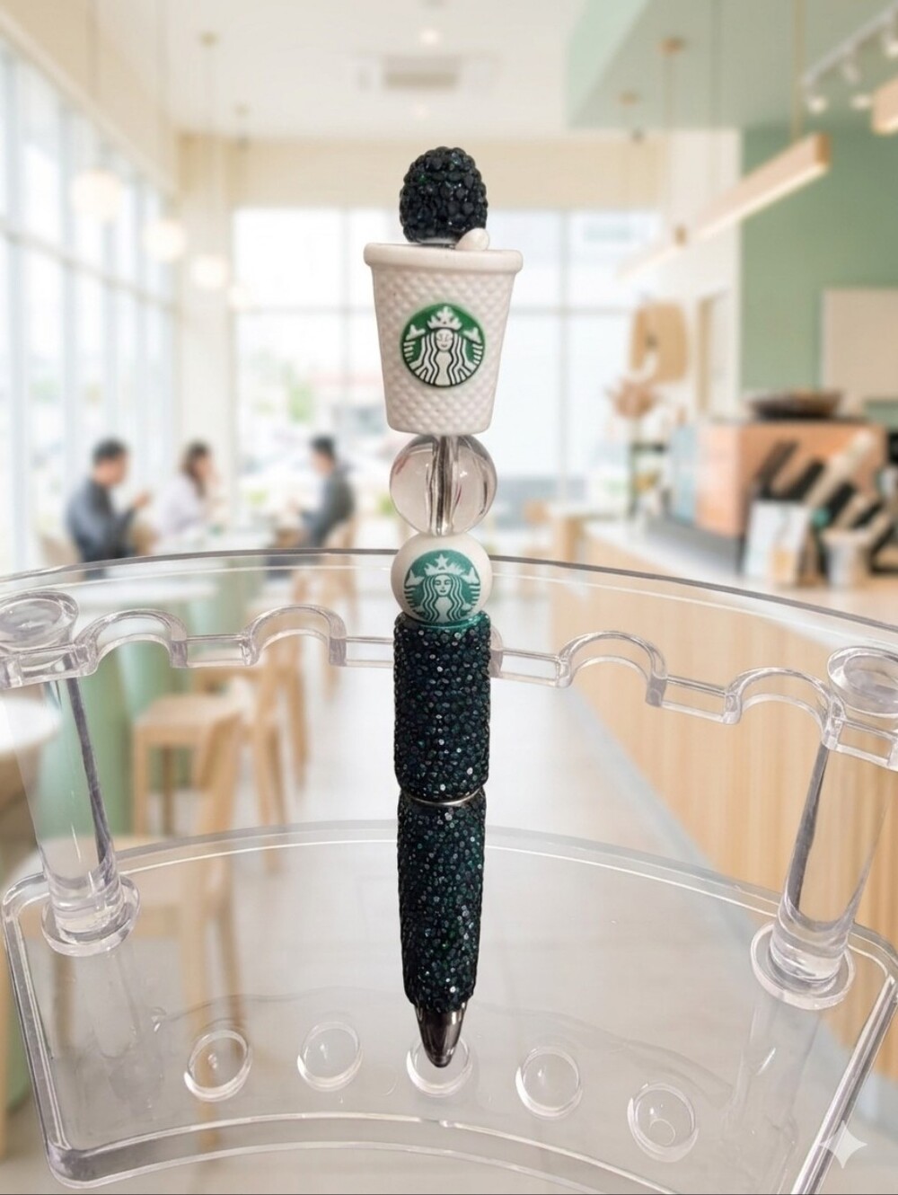 Starbucks Inspired Studded Tumbler Beaded Focal Pen – Green Bling ✨ Free Refil